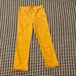LA Double J - Fancy Crop Jeans - Sicomore Yellow Denim - Fringed Edge - Size 28